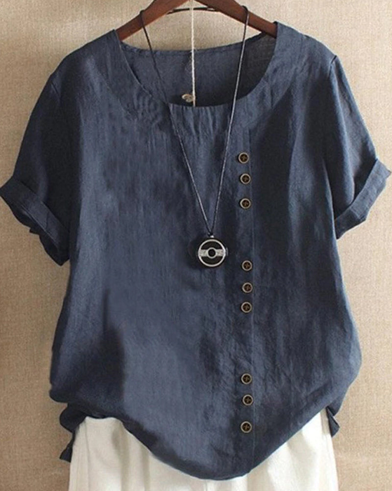 Women’s Solid Color Blouse | Short Sleeve Round Neck