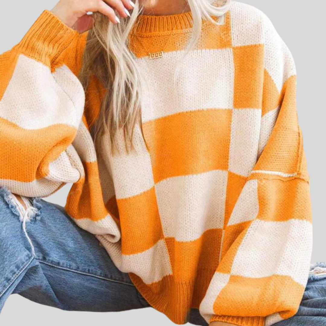 REVERIE™ - Casual Plaid Long Sleeve Round Neck Sweater