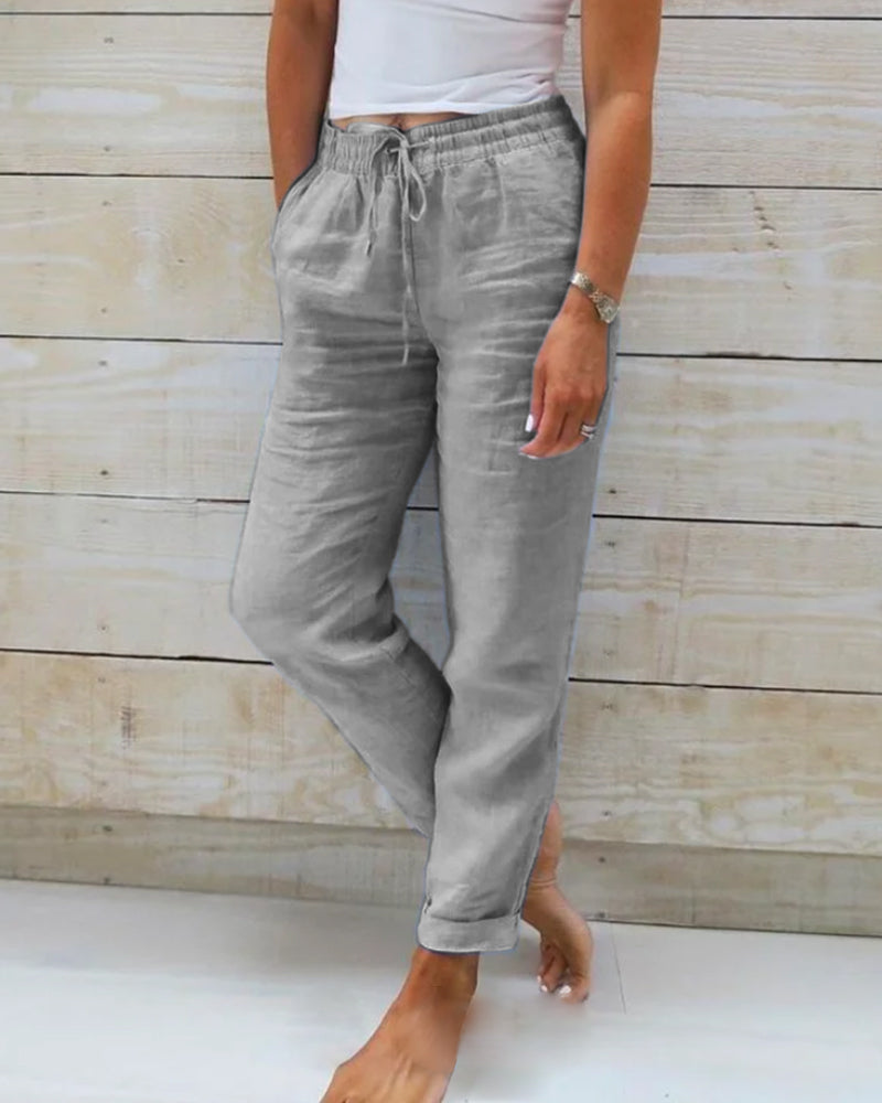 Women’s Light Blue Drawstring Trousers | Long