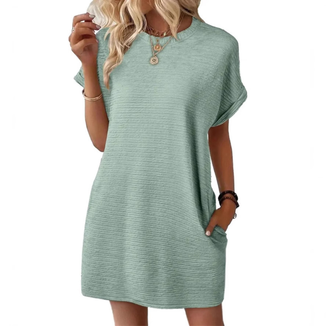 Women's Mini Dress with Crew Neck and Short Sleeves