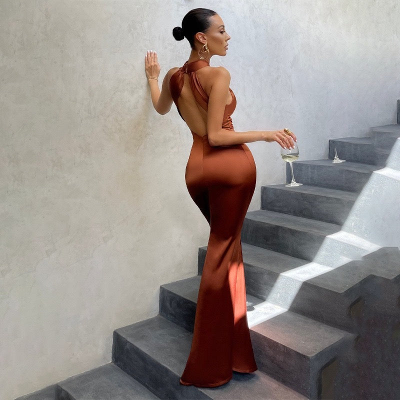 Women's Fishtail Dress with Open Back and Fitted Cut
