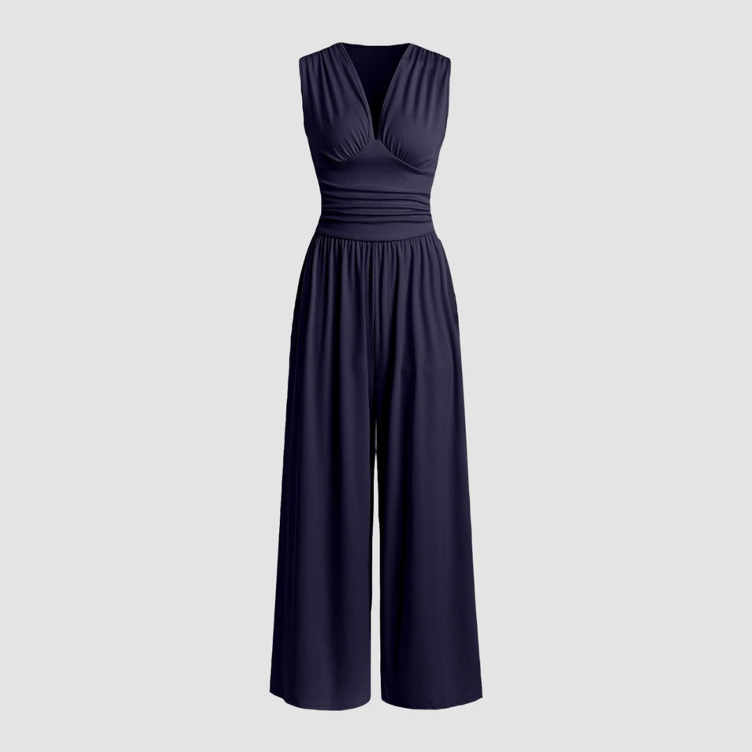 Women's Wide-Leg Jumpsuit with Stretch Fabric and Relaxed Fit