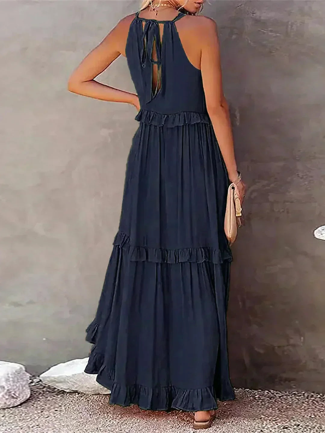 Women's Sleeveless Dress with Ruffles and Flowy Design