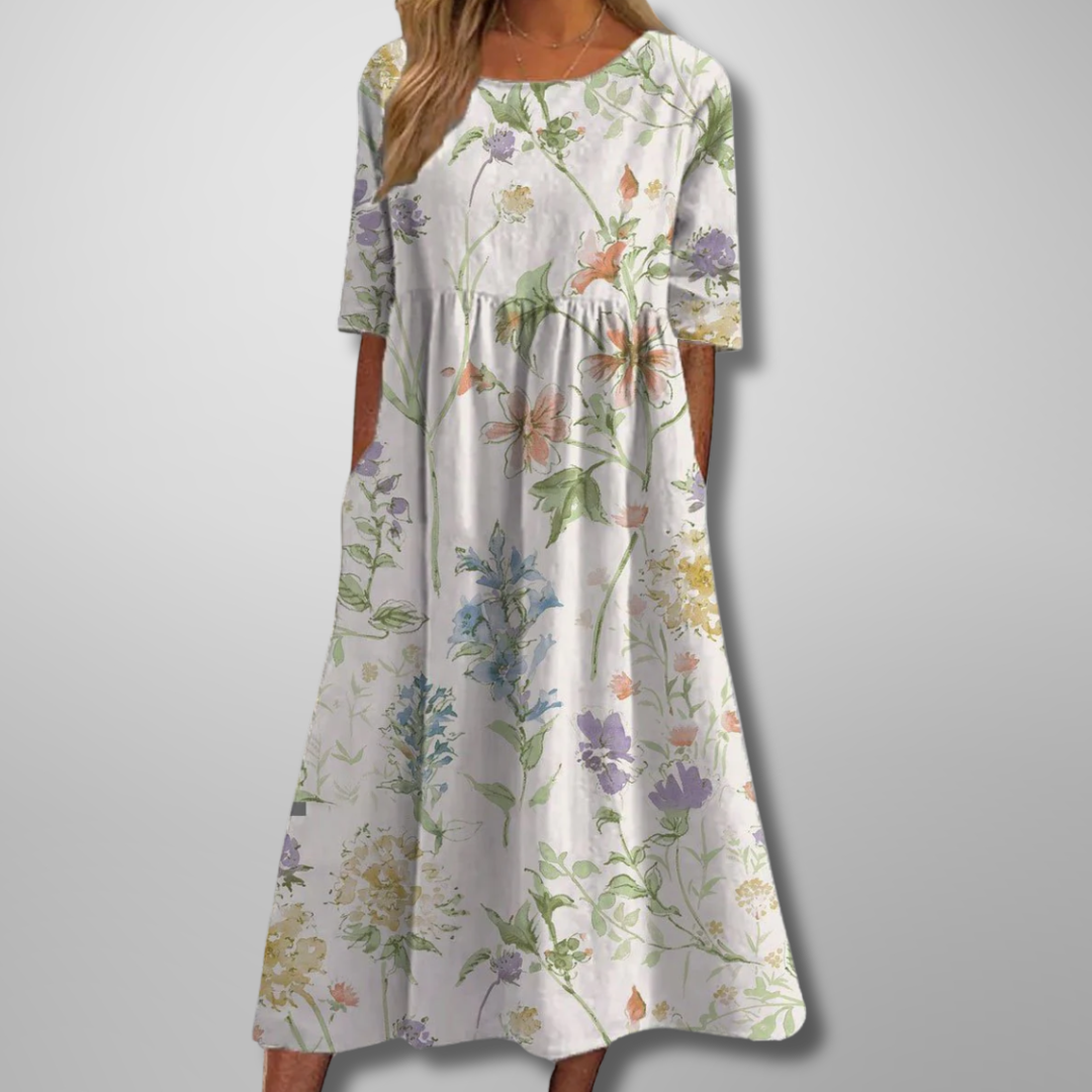 Women's Floral Midi Dress with Relaxed Fit and Soft Fabric