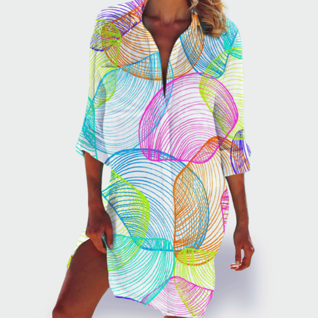 Women's Flowy Draped Dress with Vibrant Design and Lightweight Fabric