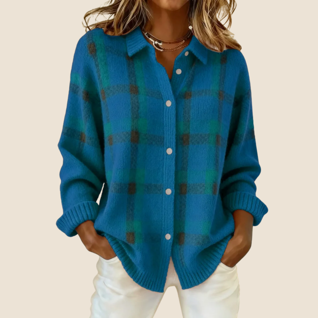 Women’s Check Pattern Sweater | Long Sleeve Design