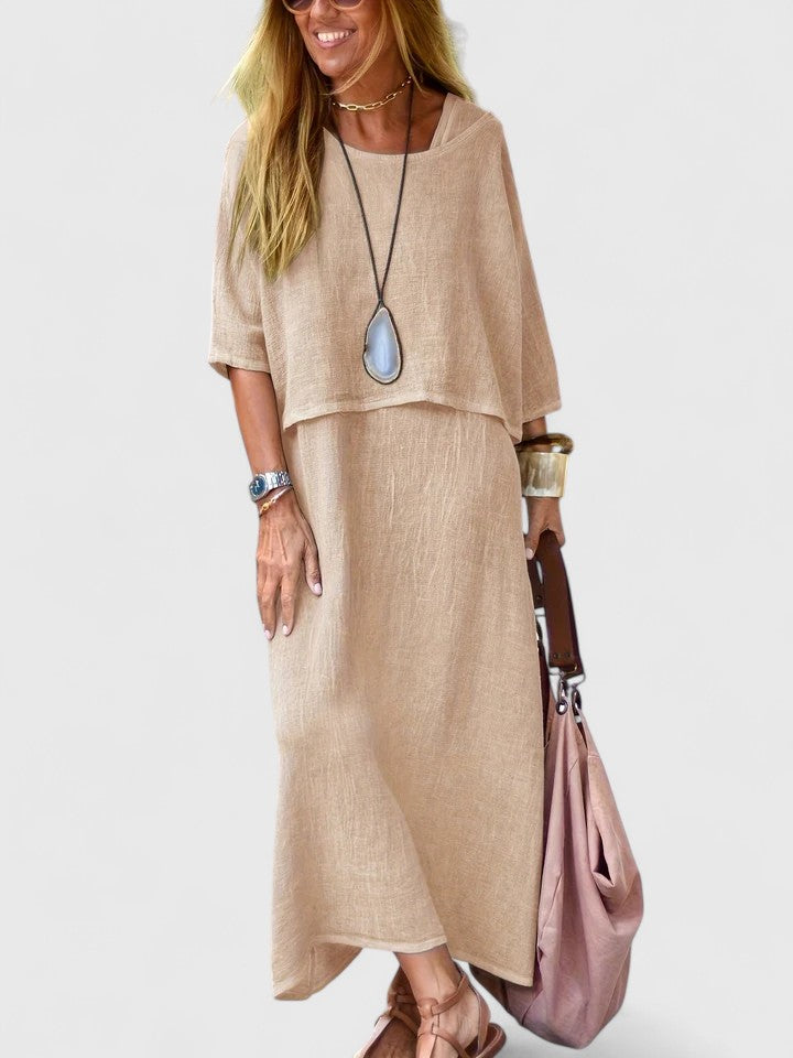 Women's Two-Piece Maxi Dress with Short Sleeve Top and Versatile Style