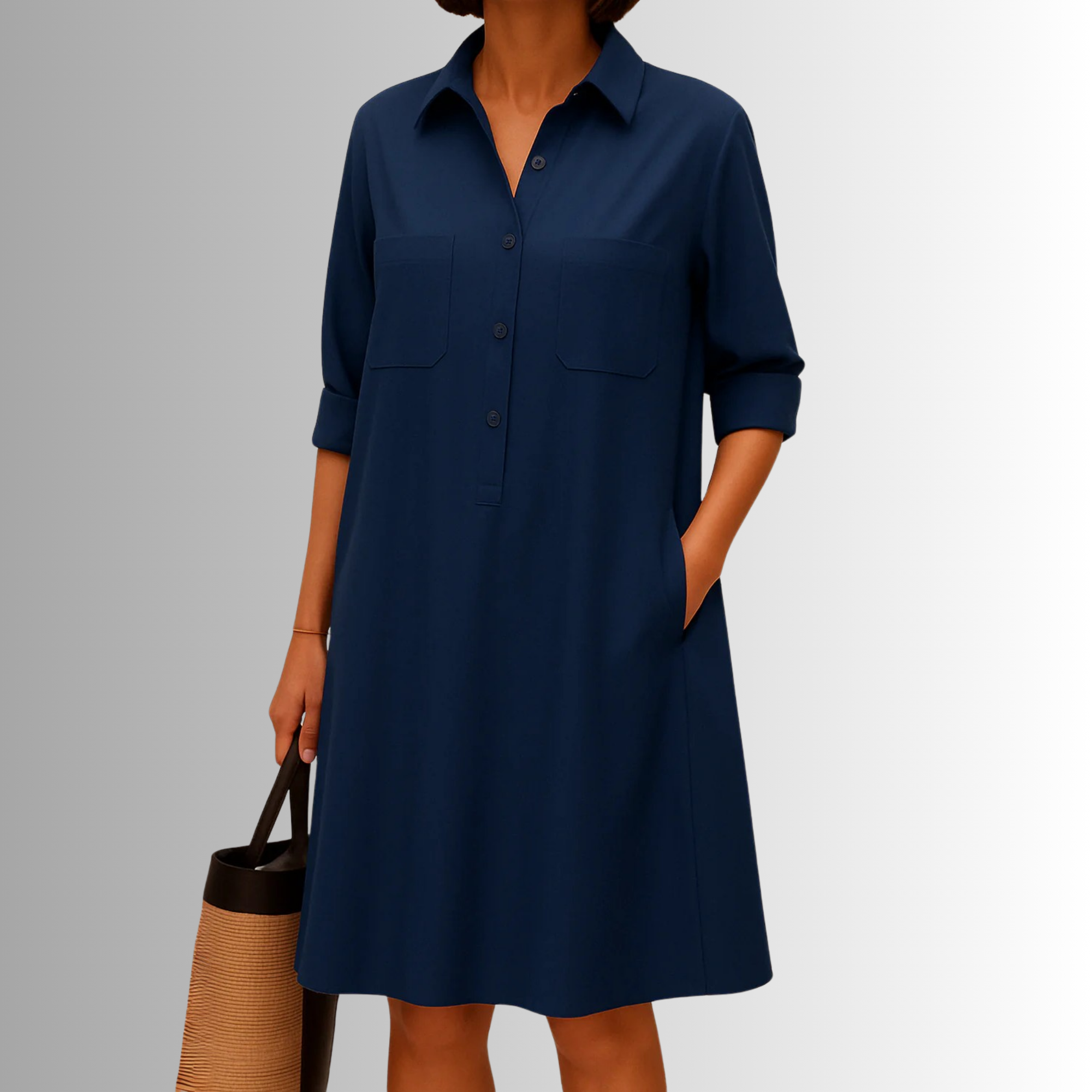Women's Button Dress with Lightweight Fabric and Versatile Style
