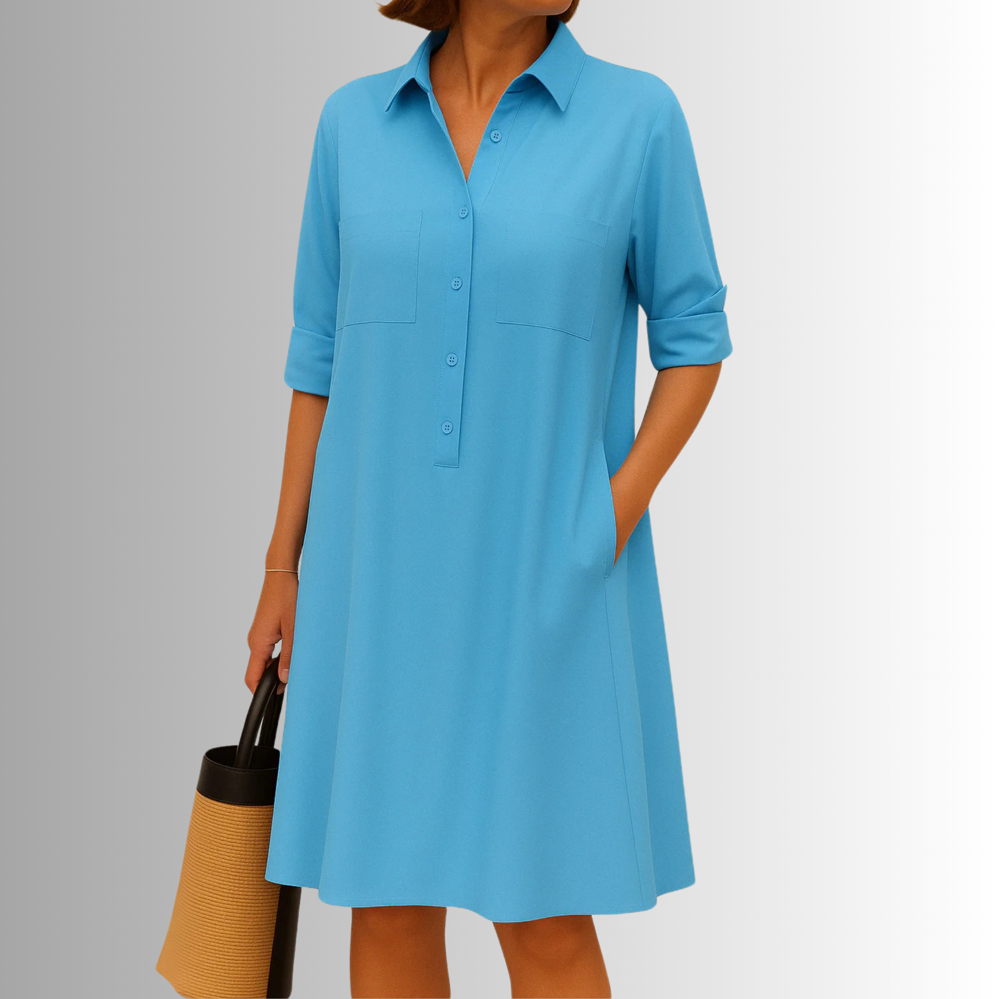 Women's Button Dress with Lightweight Fabric and Versatile Style