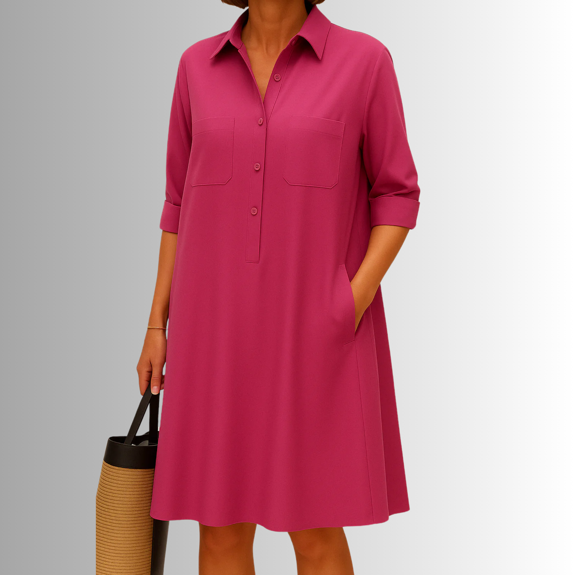 Women's Button Dress with Lightweight Fabric and Versatile Style