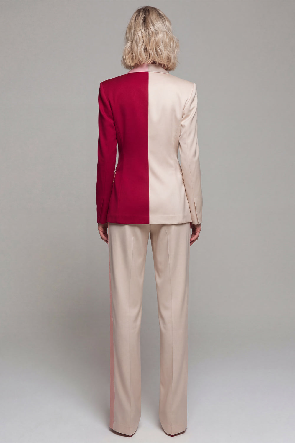 Women's Two-Button Notch Lapel Blazer and Wide-Leg Pants Dressy Set with Colorblock Panel | Two-Piece