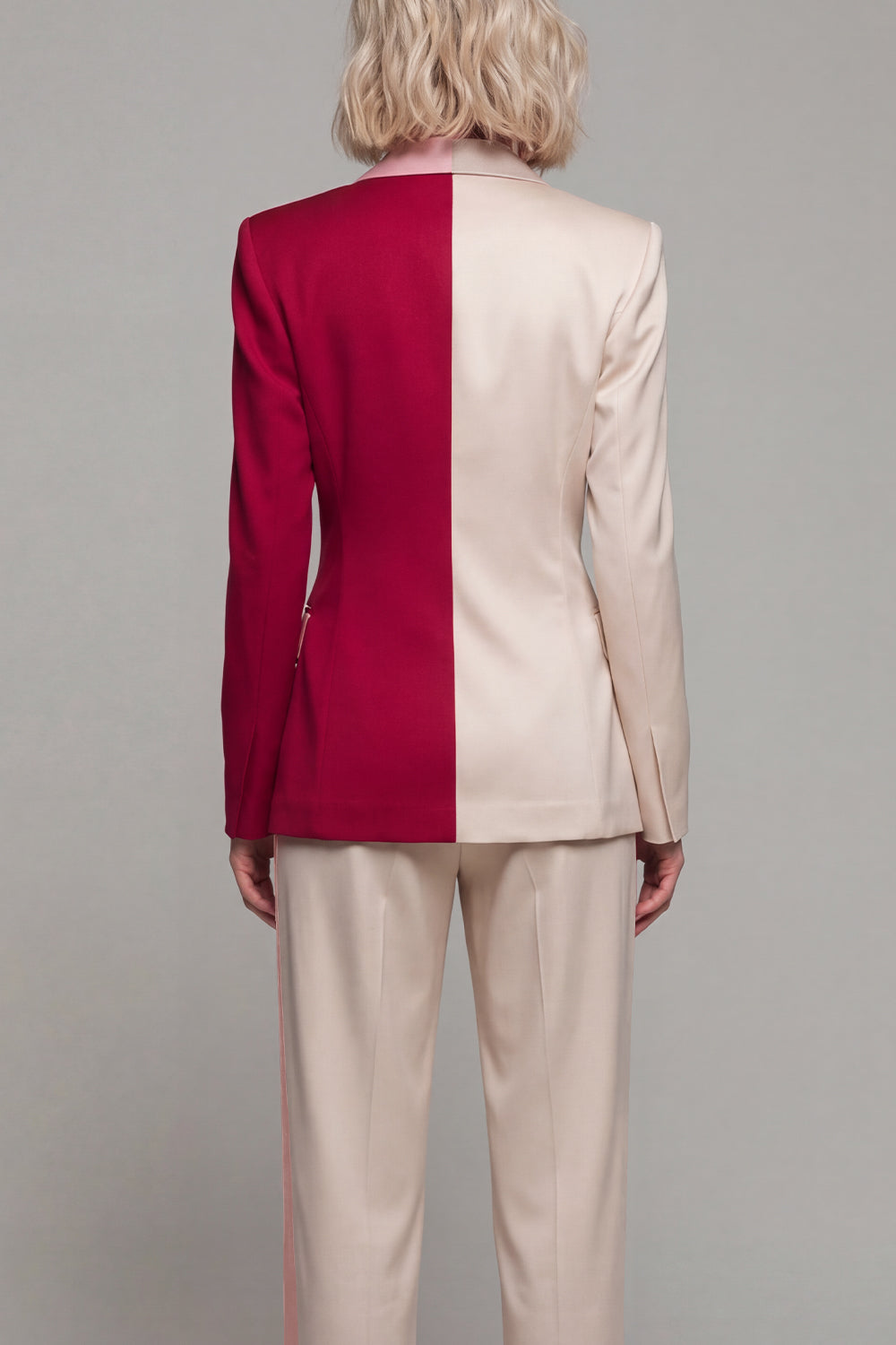 Women's Two-Button Notch Lapel Blazer and Wide-Leg Pants Dressy Set with Colorblock Panel | Two-Piece