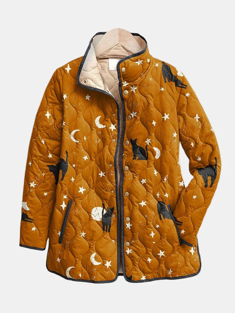 Women's Casual Quilted Jacket with Zipper Closure and Side Pockets