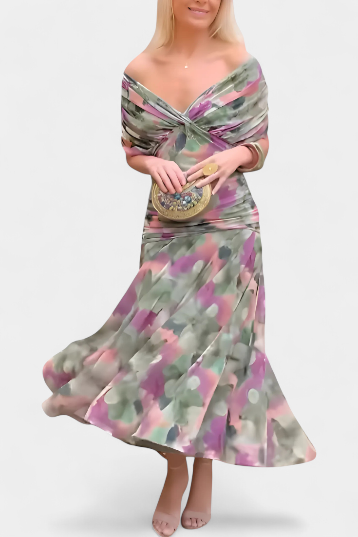 Women’s Floral Pattern Dress with V-Neck | Maxi