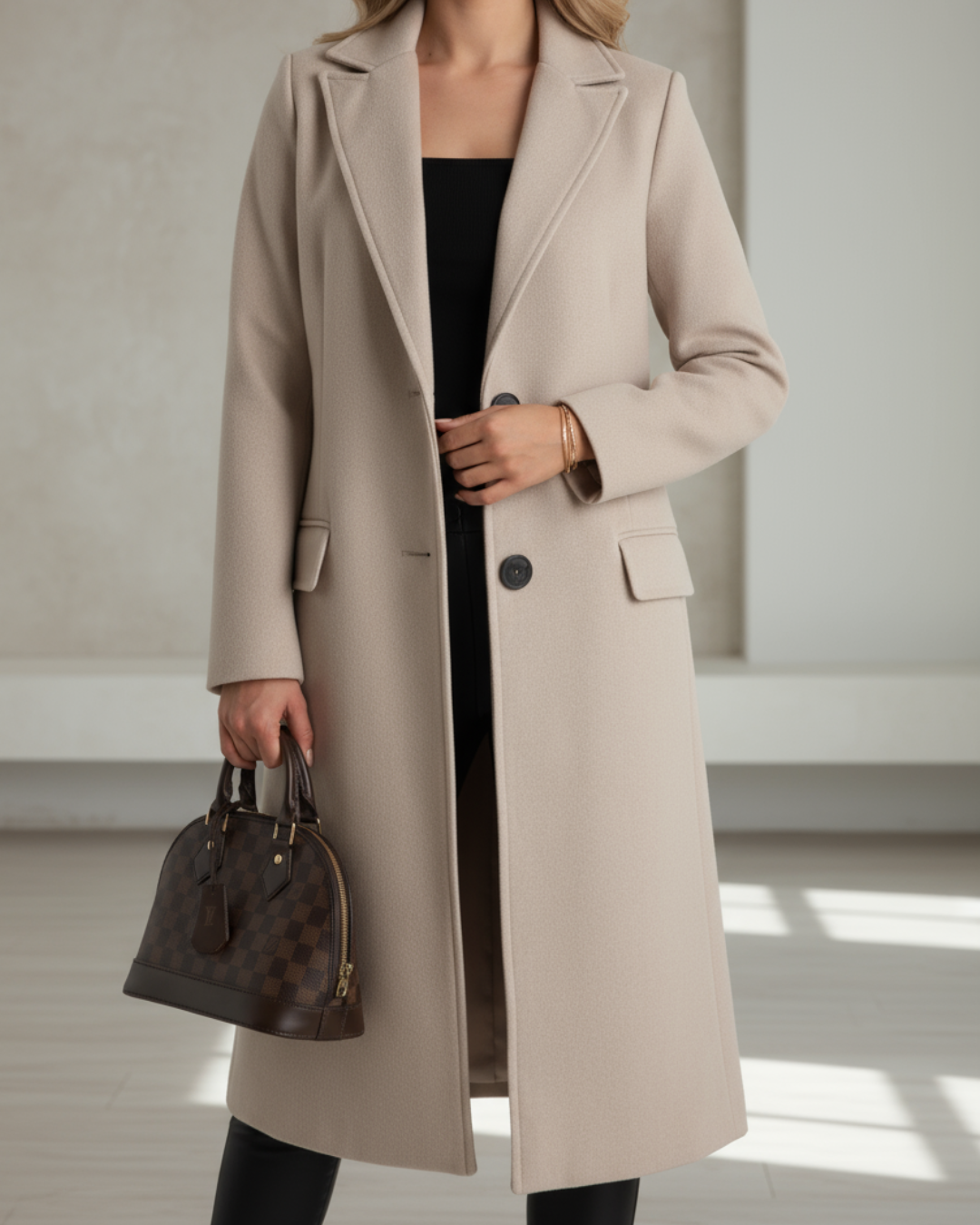 Women's Long Coat with Classic Design and Versatile Style