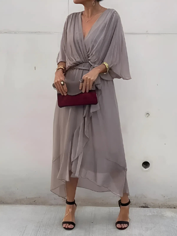 Women's Wrap Midi Dress with Adjustable Tie and Flattering Fit