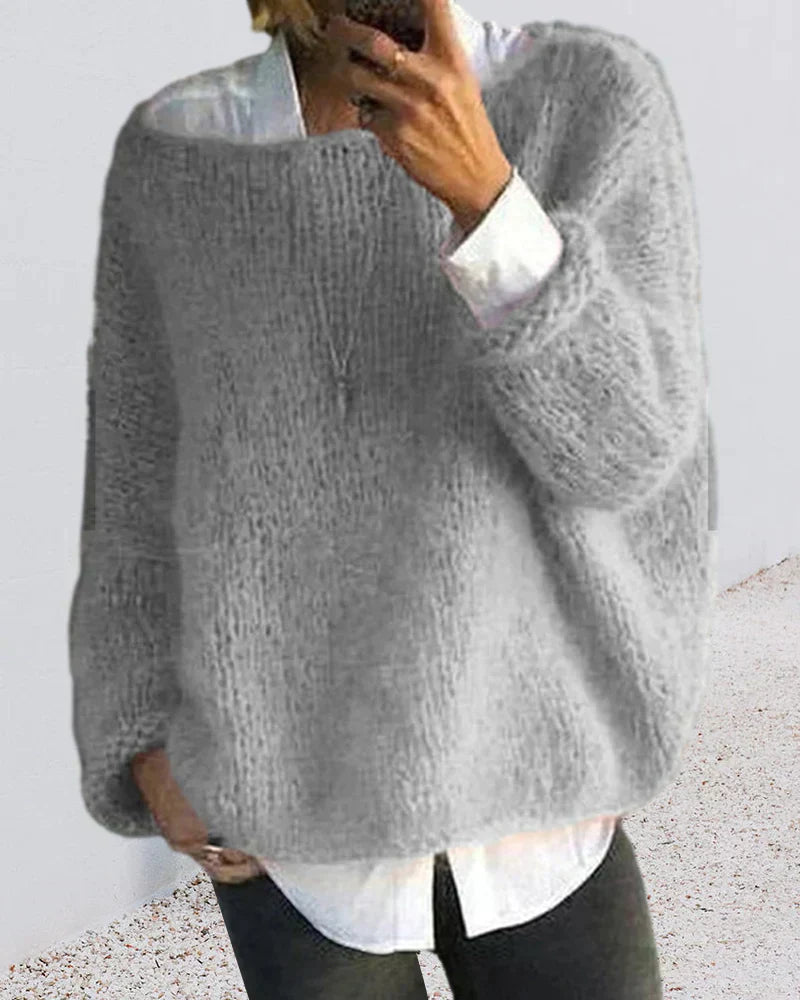 Women's Knitted Sweater with Long Sleeves and Relaxed Fit