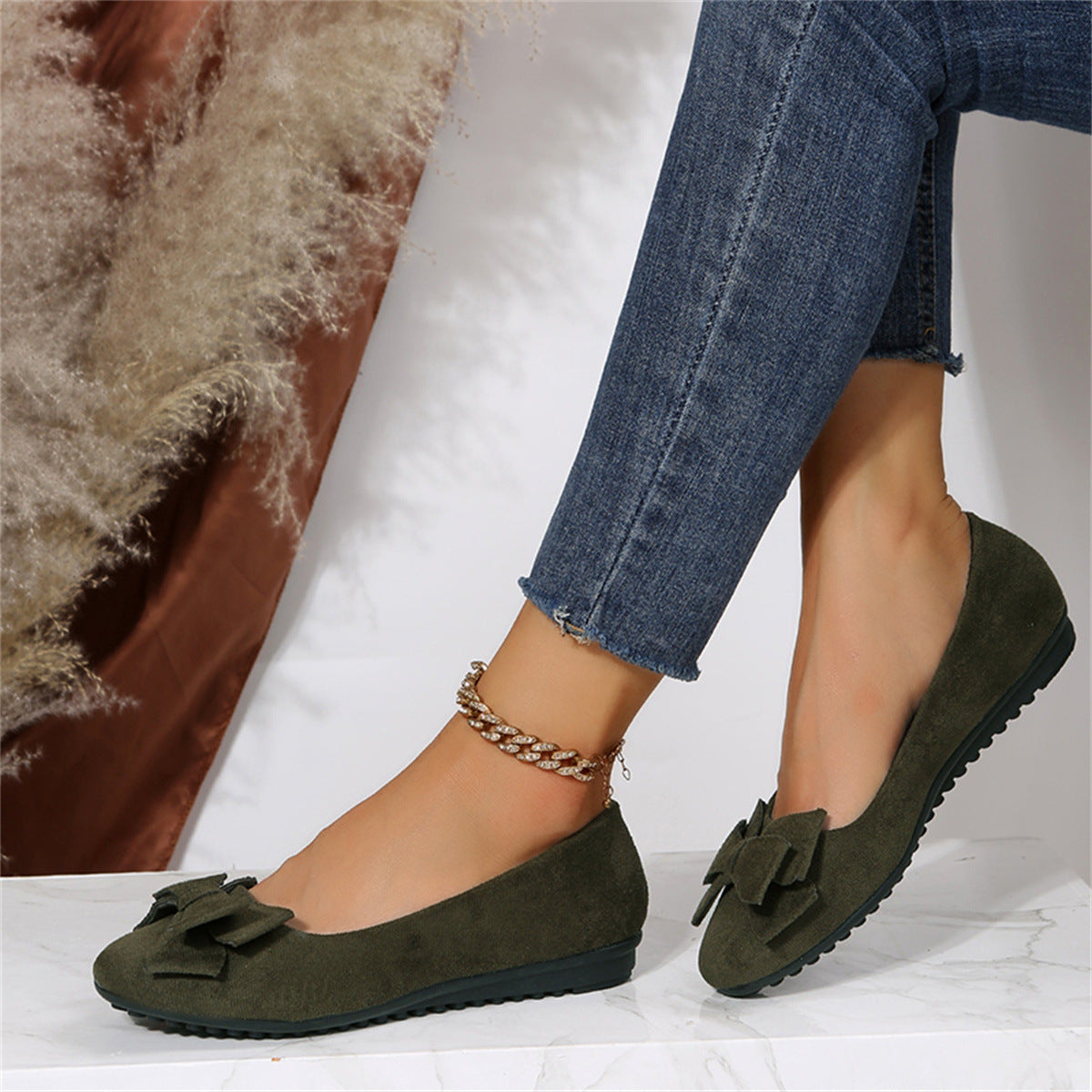 Women’s Flat Shoes | Bow Design Green