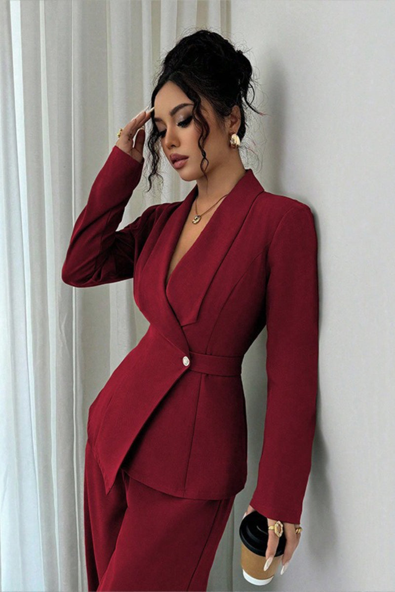 Women's Shawl Lapel Single-Button Blazer and Wide-Leg Pants Set | Two-Piece