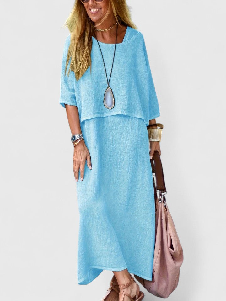 Women's Two-Piece Maxi Dress with Short Sleeve Top and Versatile Style
