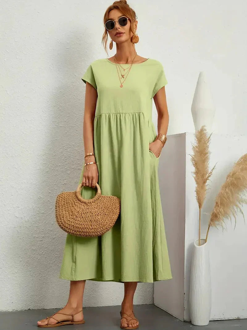 Women's Lightweight Dress with Short Sleeves and A-Line Cut