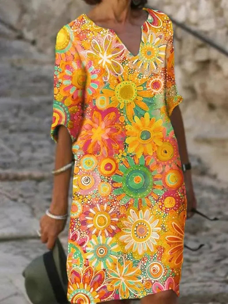 Women's Flowy Dress with Floral Print and Sleeveless Design