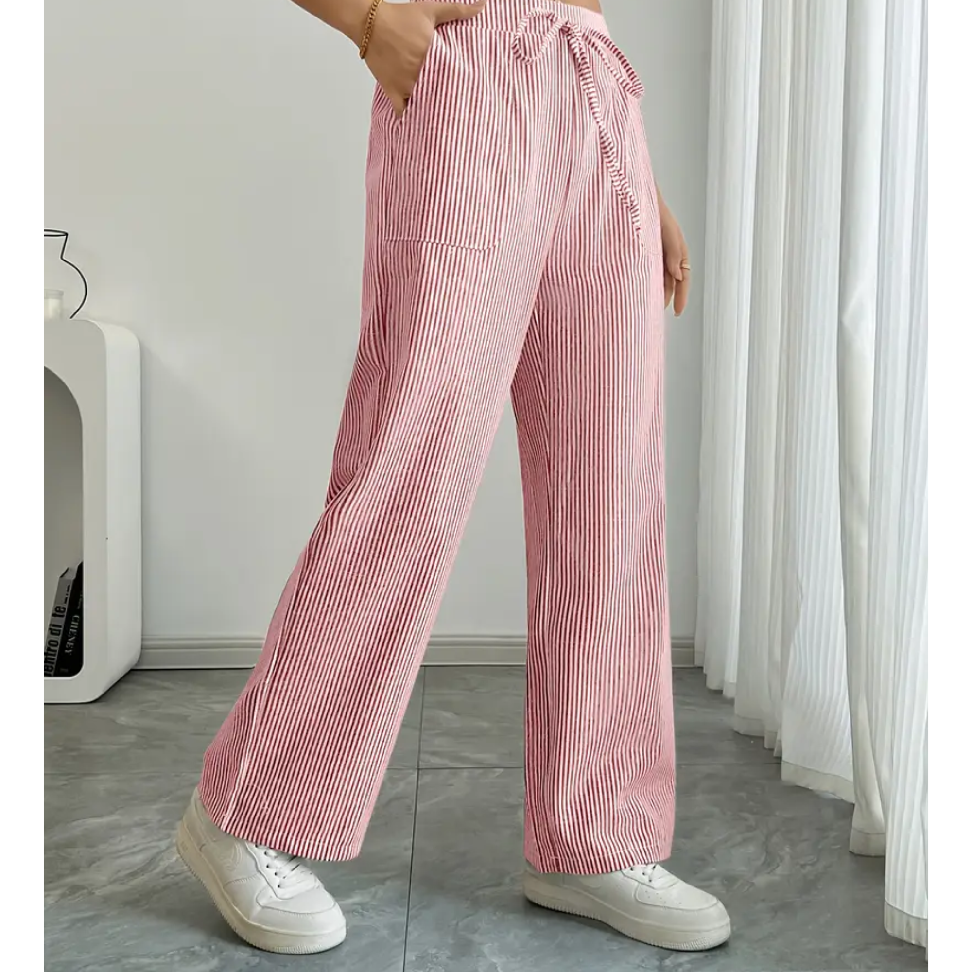 Women's Striped Trousers with Pockets and Relaxed Fit