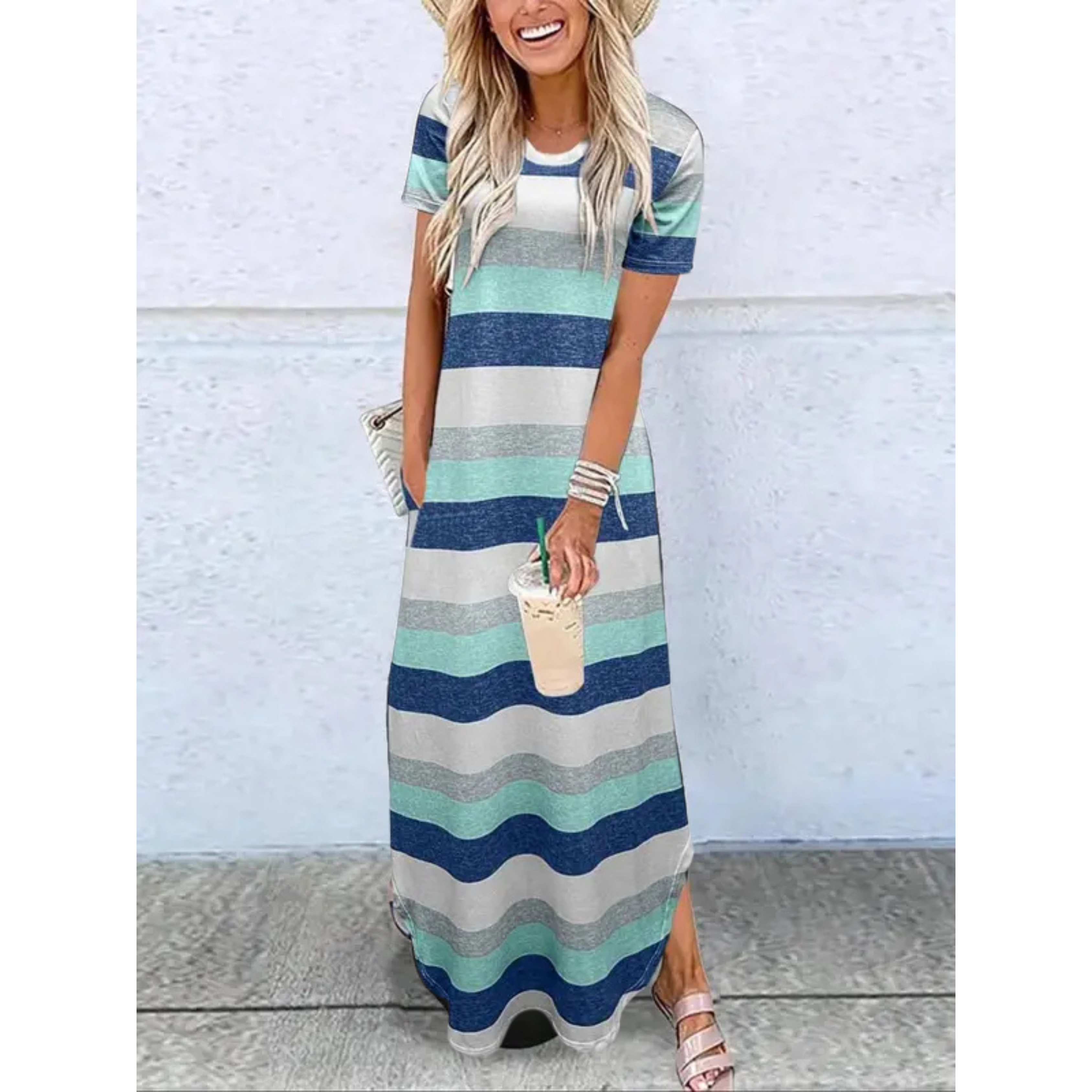 Women's Casual Maxi Dress with Round Neck and Summer Style