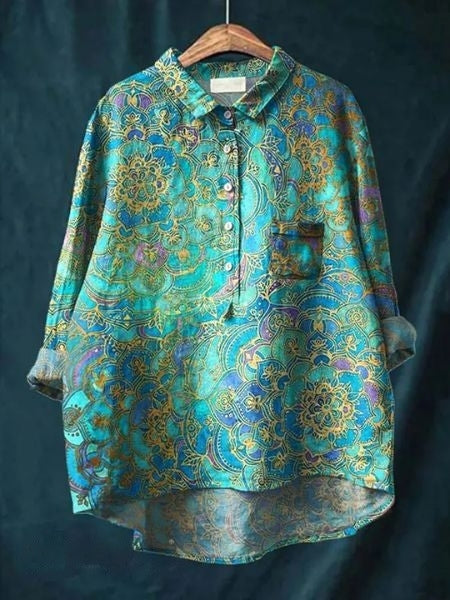 Women's Floral Blouse with Short Sleeves and Lightweight Fabric