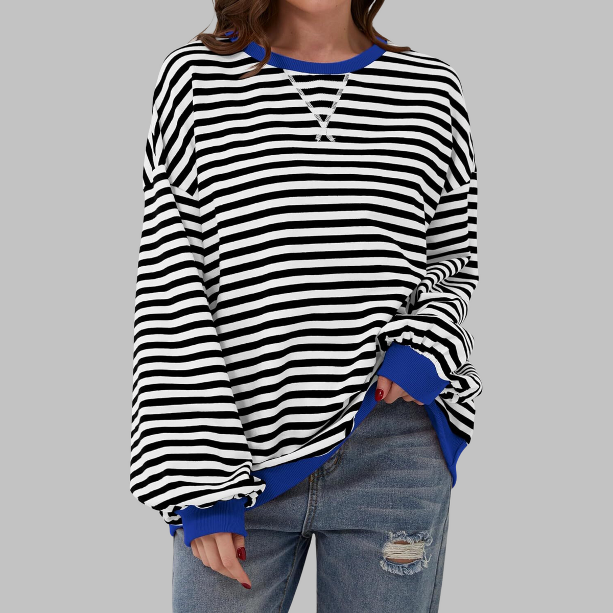 LUKA™ - Casual Long Sleeve Round Neck Striped Sweatshirt