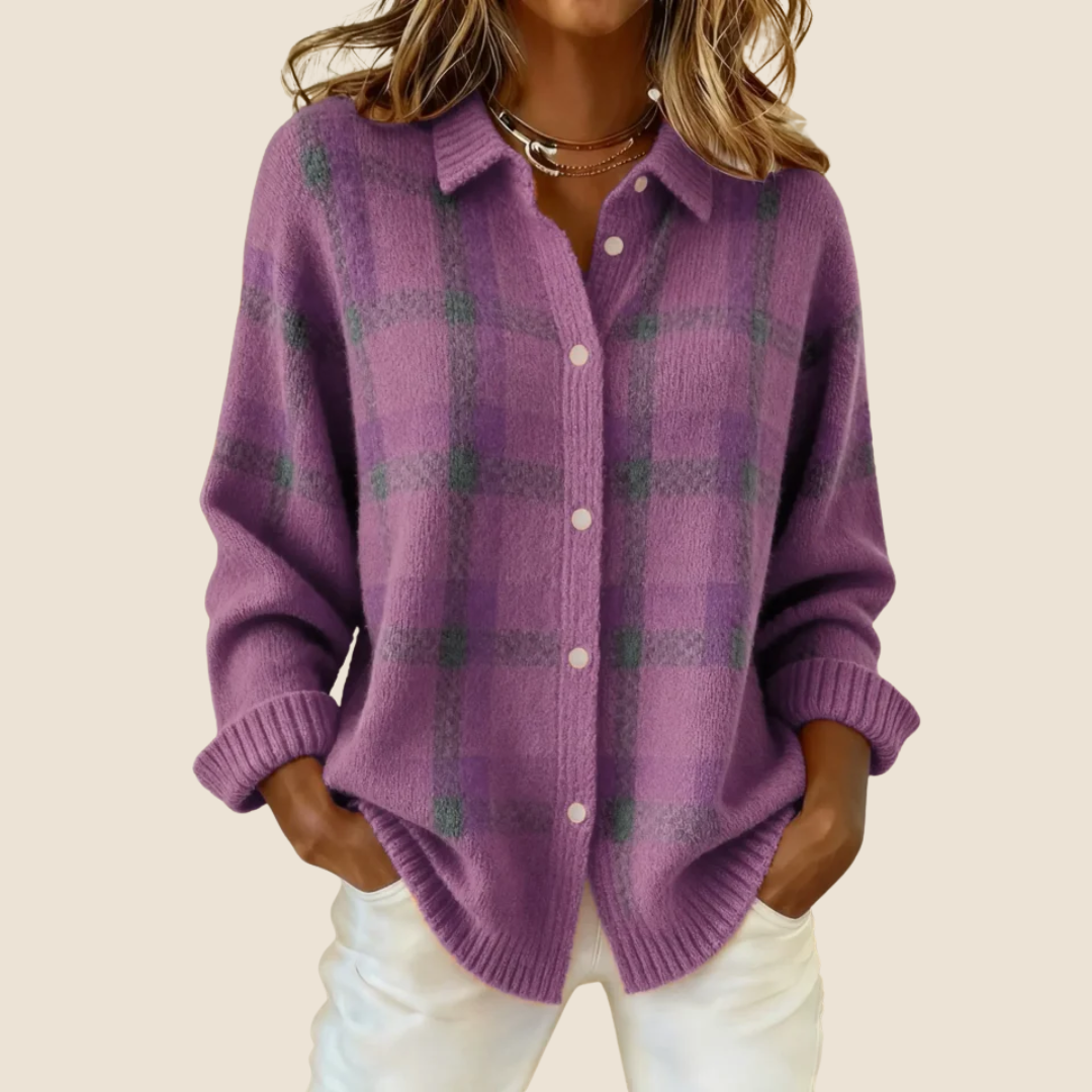 Women’s Check Pattern Sweater | Long Sleeve Design