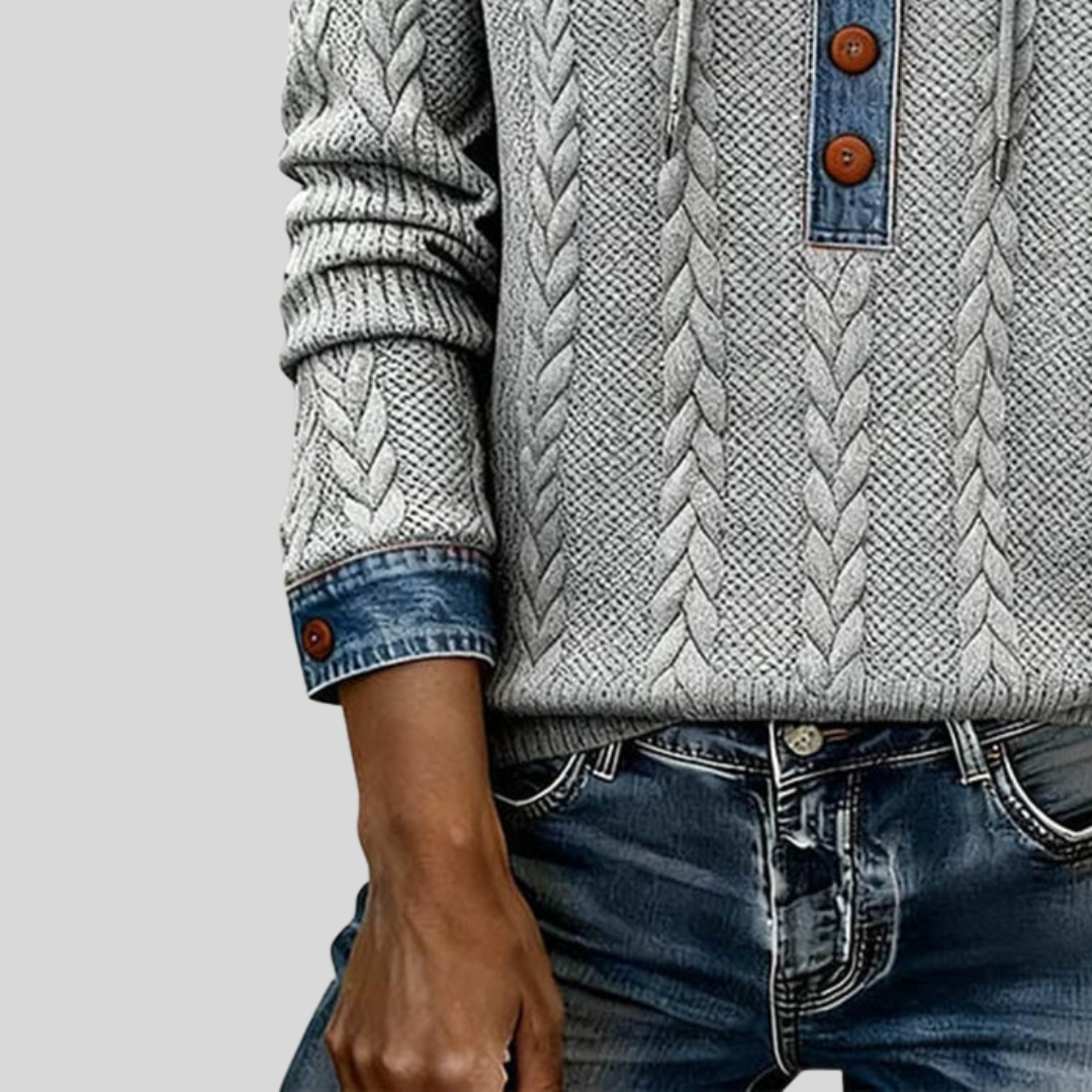 Norissea™ - Button-Front Knit Hoodie Pullover
