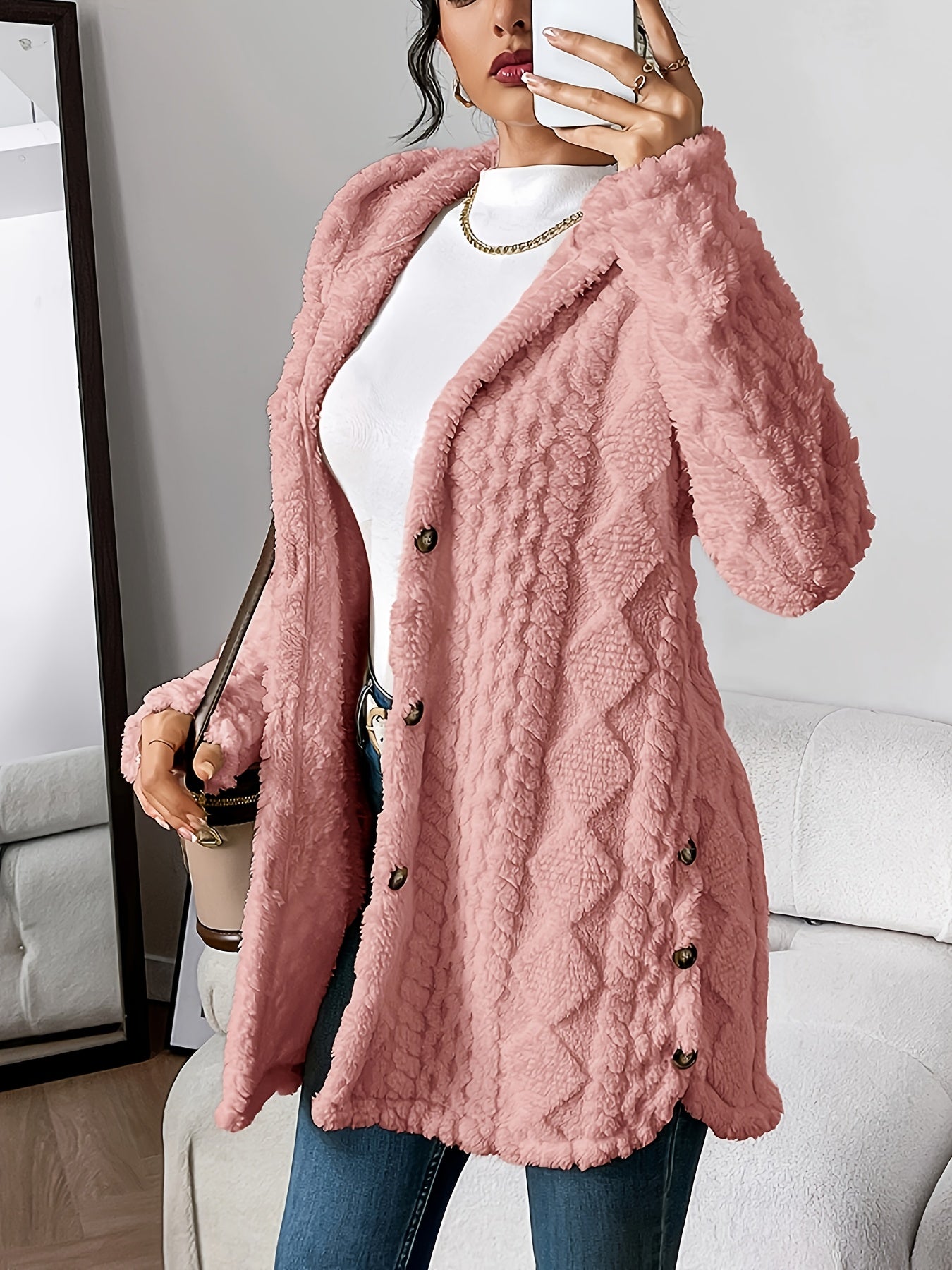 Women's Hooded Cardigan with Soft Texture and Warm Design