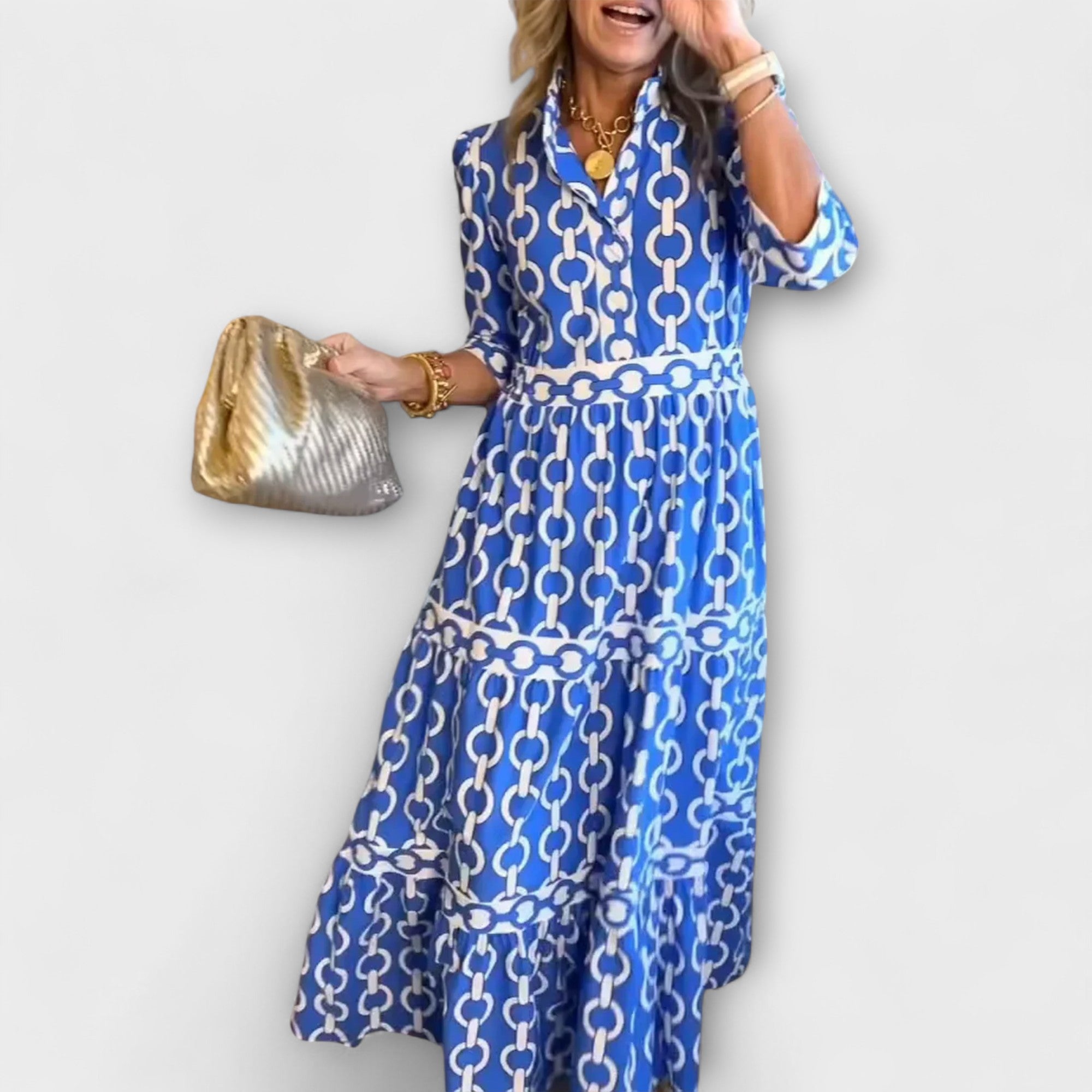 Women's Midi Dress with Chain Pattern and Sleeveless Design