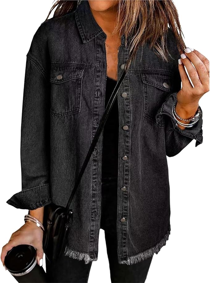 Women's Classic Denim Jacket with Button Closure and Front Pockets