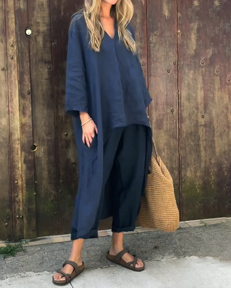 Women's Casual Summer Set with Lightweight Top and Matching Bottoms