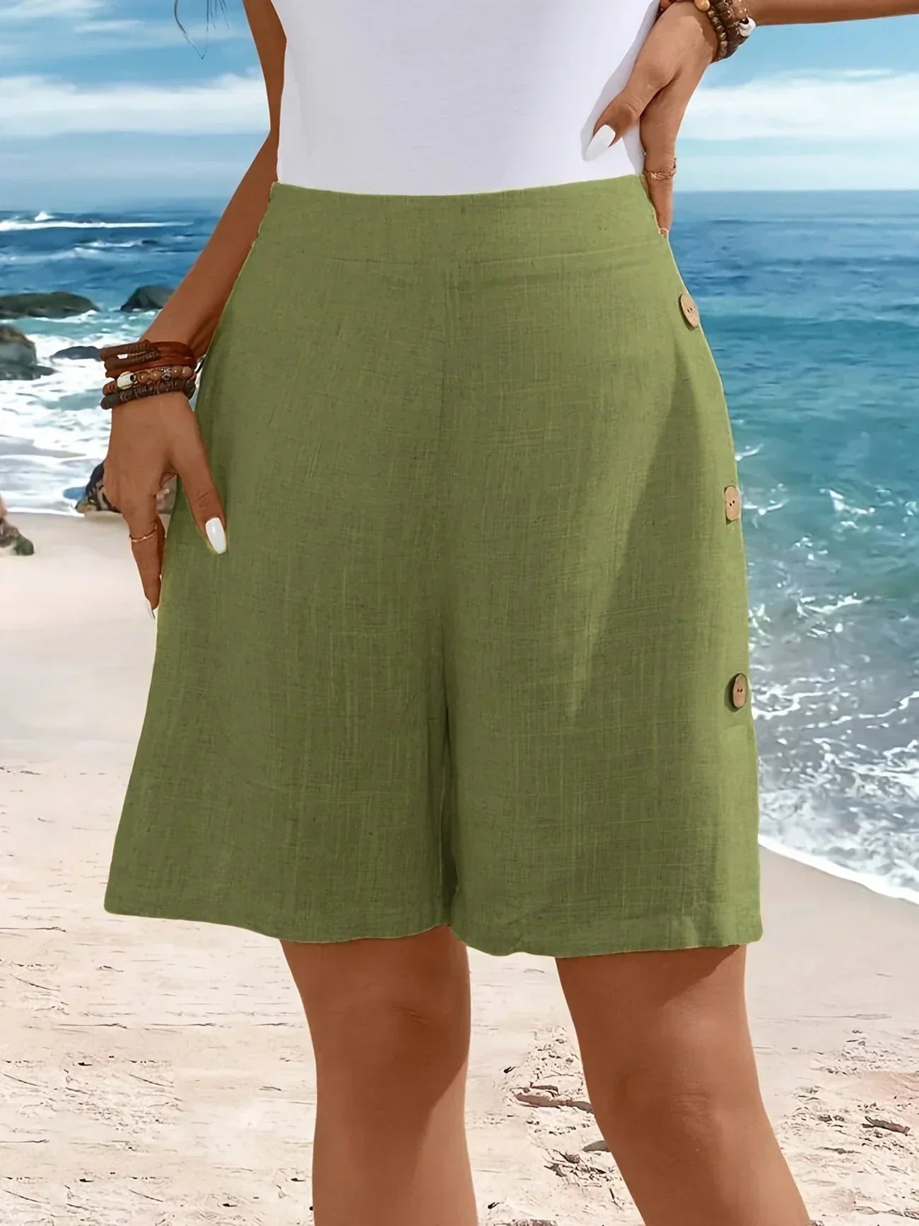 Women's Button-Up Shorts with Relaxed Fit and Adjustable Waist