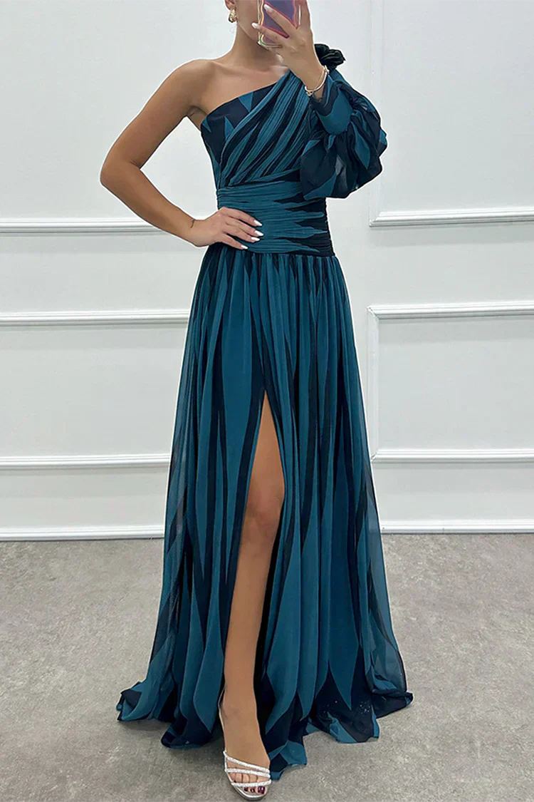 Women's Striped One Shoulder Maxi Dress with Flowing Design and Versatile Style