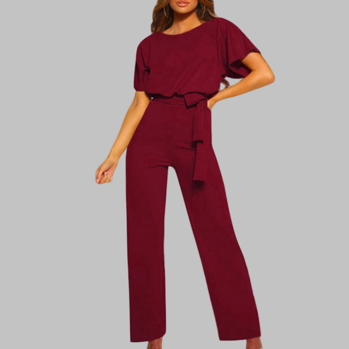 WANNON™ - Casual Tie Front Batwing Sleeve Jumpsuit