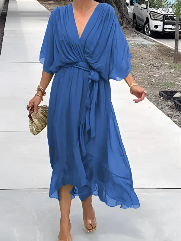 Women's Wrap Midi Dress with Adjustable Tie and Flattering Fit