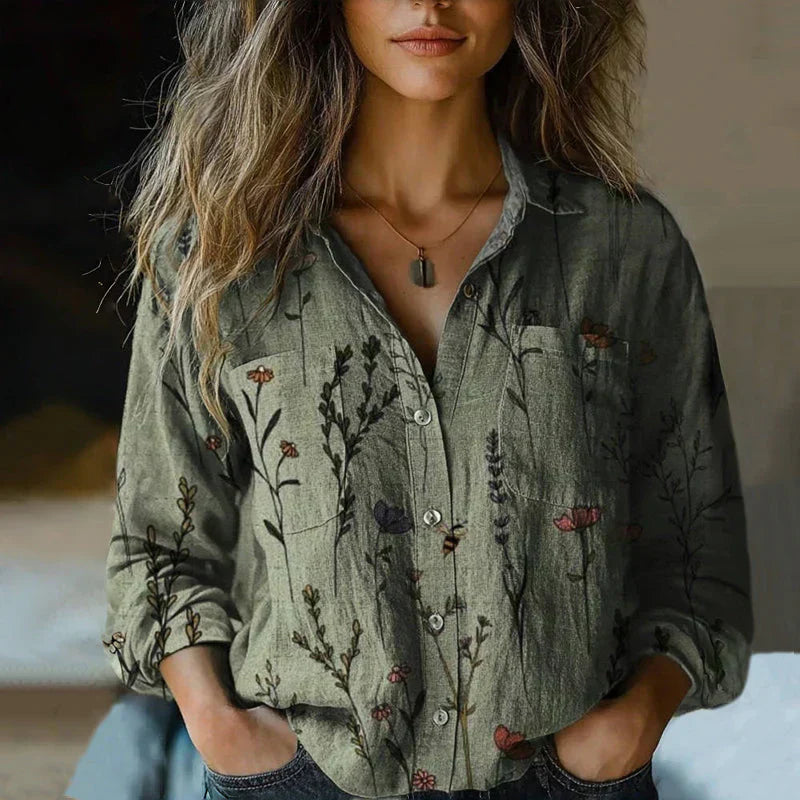 Women's Vintage Blouse with Bohemian Pattern and Lightweight Fabric