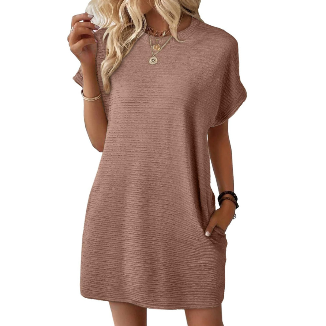 Women's Mini Dress with Crew Neck and Short Sleeves