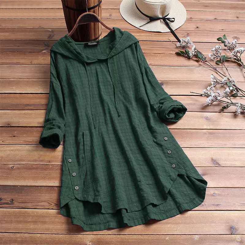 Women's Hoodie Dress with Plaid Pattern and Adjustable Hood