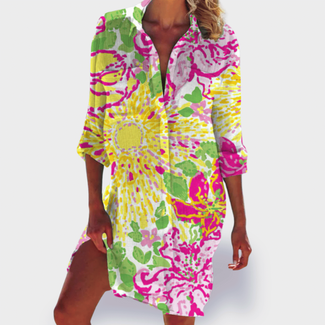 Women's Flowy Draped Dress with Vibrant Design and Lightweight Fabric