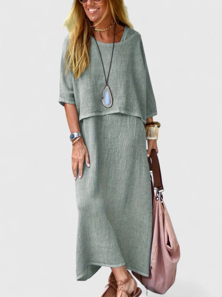 Women's Two-Piece Maxi Dress with Short Sleeve Top and Versatile Style