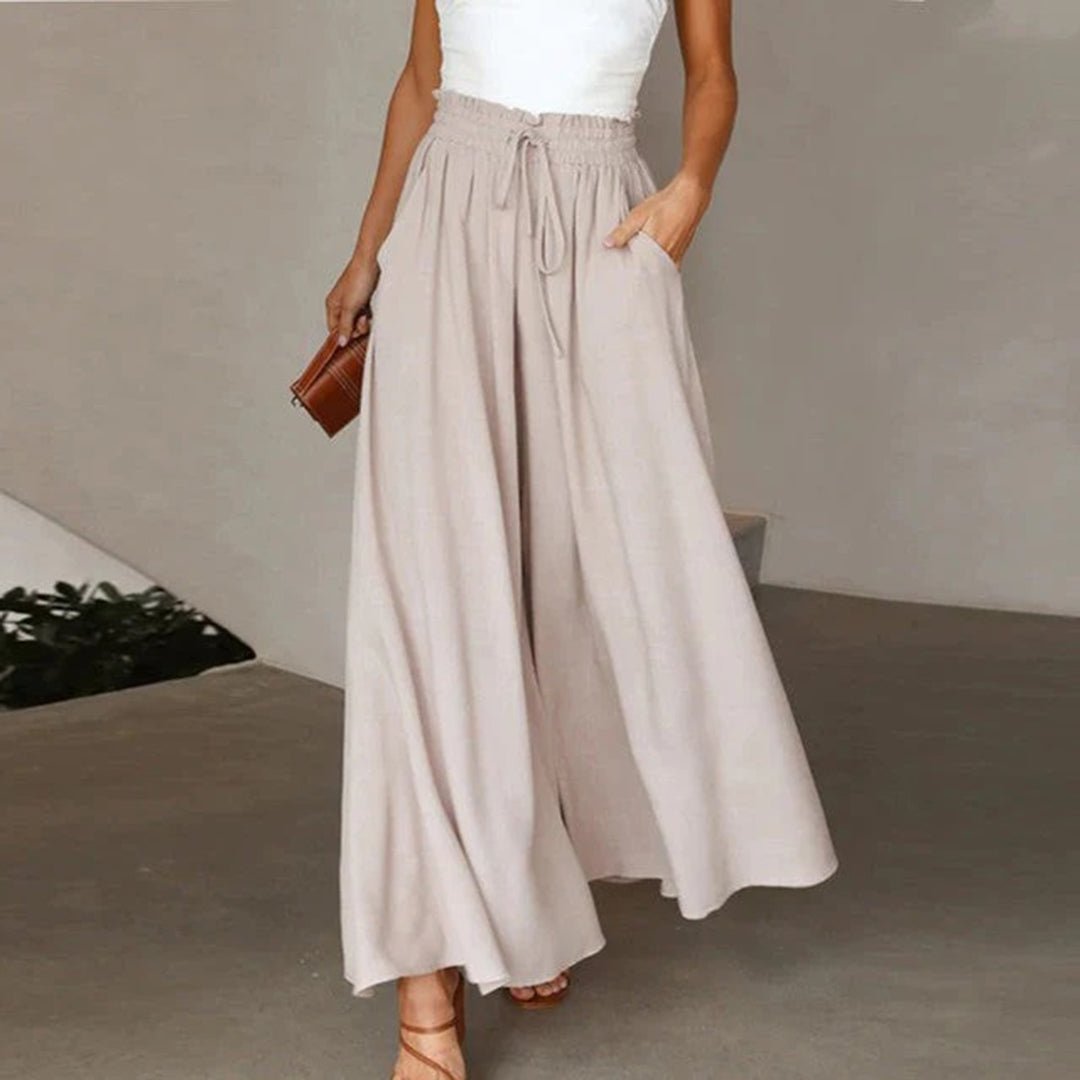Women's High Waist Wide Leg Trousers with Smocked Waist and Relaxed Fit