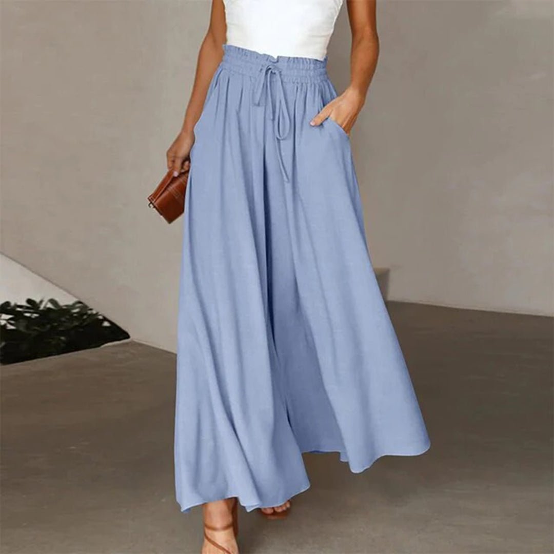 Women's High Waist Wide Leg Trousers with Smocked Waist and Relaxed Fit