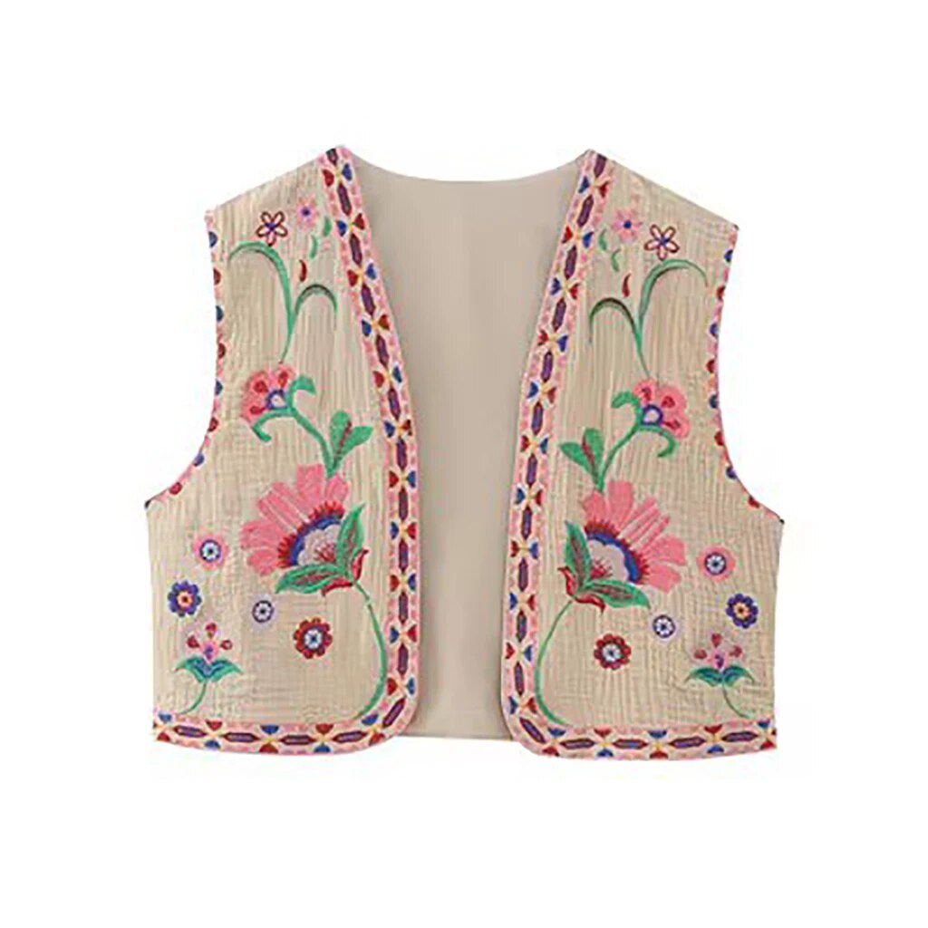 Women's Boho-Style Floral Vest with Open Front and Lightweight Design