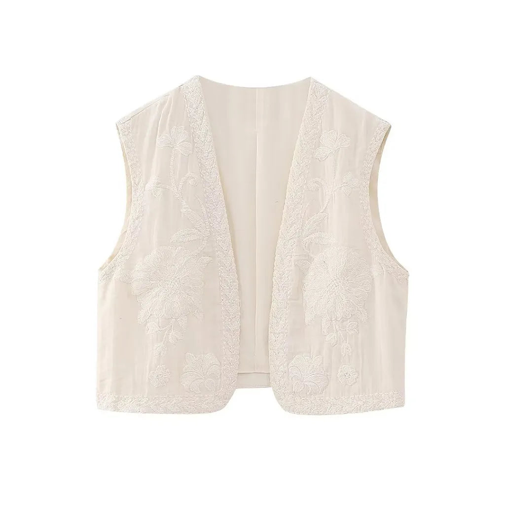 Women's Boho-Style Floral Vest with Open Front and Lightweight Design