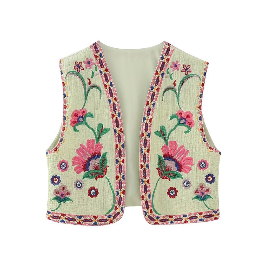 Women's Boho-Style Floral Vest with Open Front and Lightweight Design